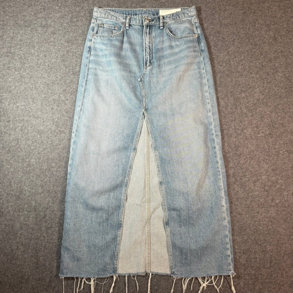 rag & bone Light Blue Denim Midi Skirt with Front Slit